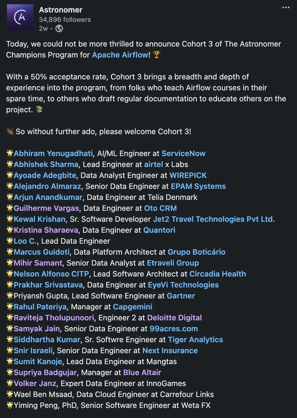 LinkedIn Post by Astronomer